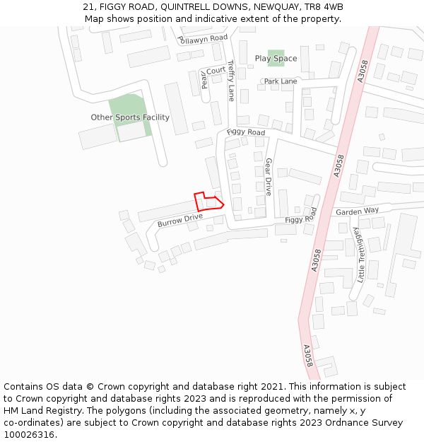 21, FIGGY ROAD, QUINTRELL DOWNS, NEWQUAY, TR8 4WB: Location map and indicative extent of plot