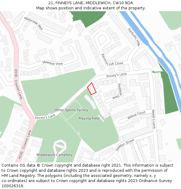 21, FINNEYS LANE, MIDDLEWICH, CW10 9DA: Location map and indicative extent of plot