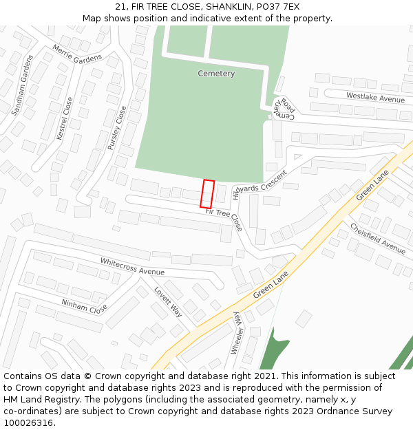 21, FIR TREE CLOSE, SHANKLIN, PO37 7EX: Location map and indicative extent of plot