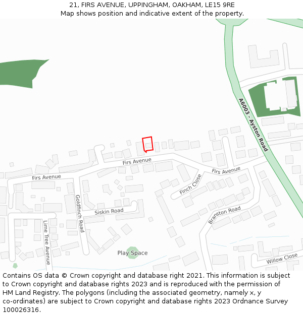 21, FIRS AVENUE, UPPINGHAM, OAKHAM, LE15 9RE: Location map and indicative extent of plot