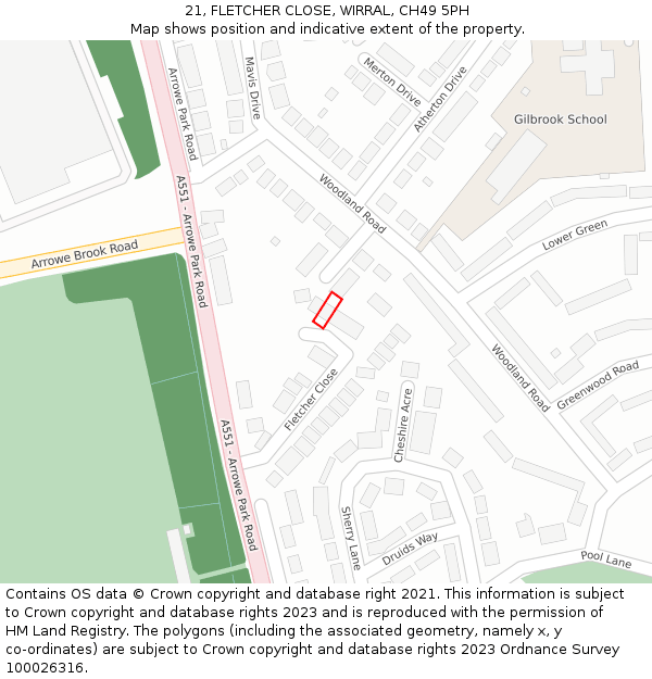 21, FLETCHER CLOSE, WIRRAL, CH49 5PH: Location map and indicative extent of plot