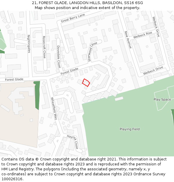 21, FOREST GLADE, LANGDON HILLS, BASILDON, SS16 6SG: Location map and indicative extent of plot