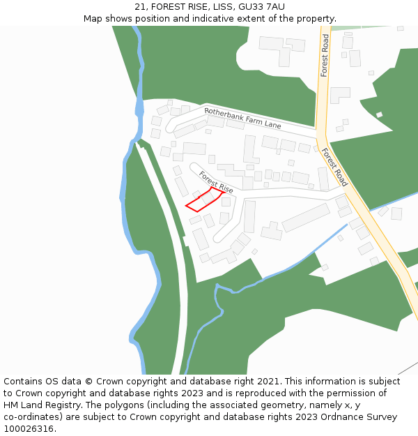 21, FOREST RISE, LISS, GU33 7AU: Location map and indicative extent of plot