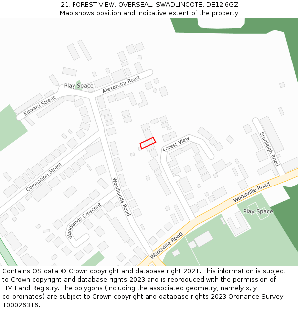 21, FOREST VIEW, OVERSEAL, SWADLINCOTE, DE12 6GZ: Location map and indicative extent of plot