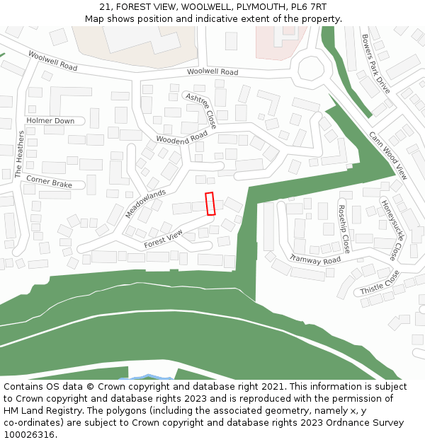 21, FOREST VIEW, WOOLWELL, PLYMOUTH, PL6 7RT: Location map and indicative extent of plot