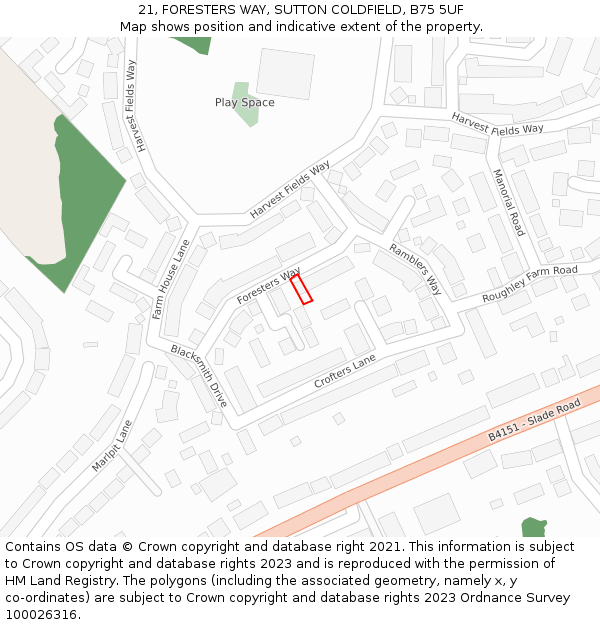 21, FORESTERS WAY, SUTTON COLDFIELD, B75 5UF: Location map and indicative extent of plot