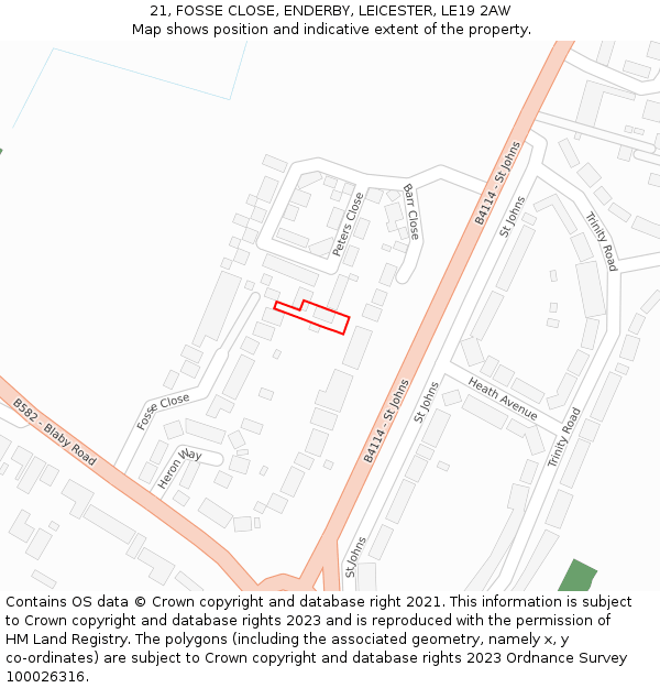 21, FOSSE CLOSE, ENDERBY, LEICESTER, LE19 2AW: Location map and indicative extent of plot