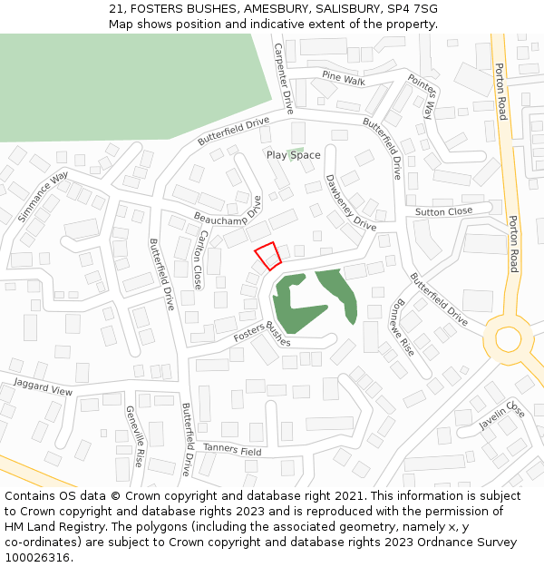 21, FOSTERS BUSHES, AMESBURY, SALISBURY, SP4 7SG: Location map and indicative extent of plot