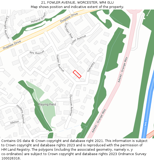 21, FOWLER AVENUE, WORCESTER, WR4 0LU: Location map and indicative extent of plot