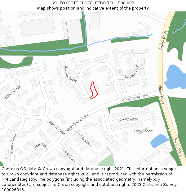 21, FOXCOTE CLOSE, REDDITCH, B98 0PR: Location map and indicative extent of plot