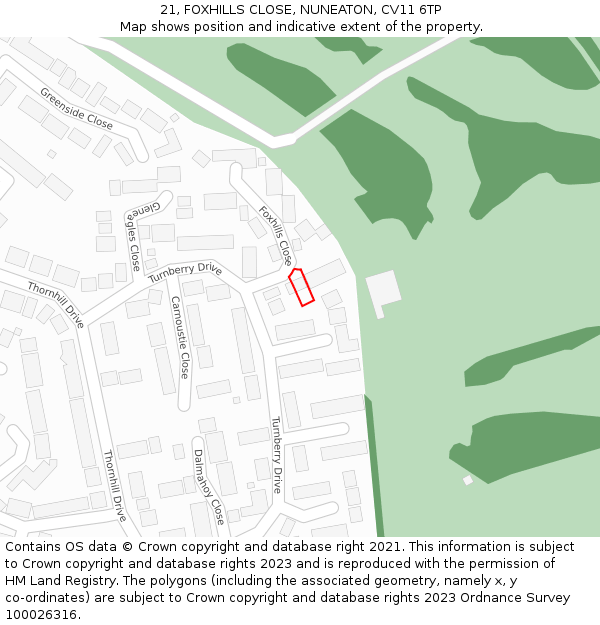 21, FOXHILLS CLOSE, NUNEATON, CV11 6TP: Location map and indicative extent of plot