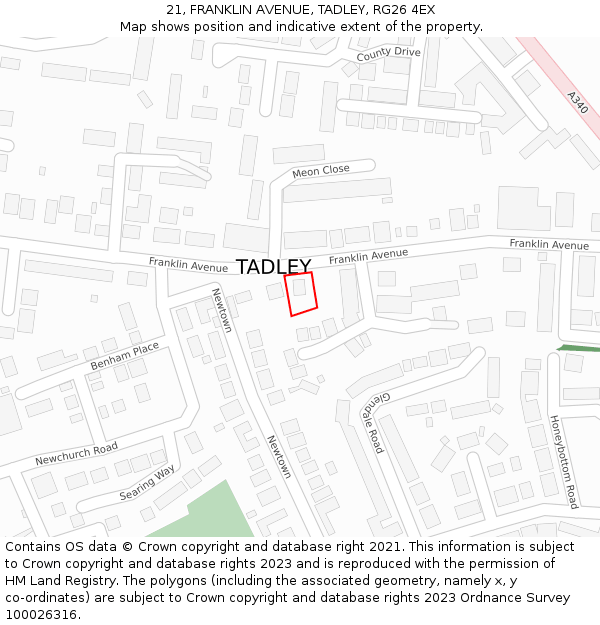 21, FRANKLIN AVENUE, TADLEY, RG26 4EX: Location map and indicative extent of plot