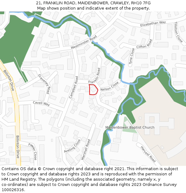 21, FRANKLIN ROAD, MAIDENBOWER, CRAWLEY, RH10 7FG: Location map and indicative extent of plot