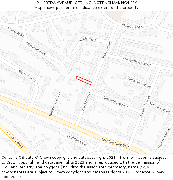 21, FREDA AVENUE, GEDLING, NOTTINGHAM, NG4 4FY: Location map and indicative extent of plot