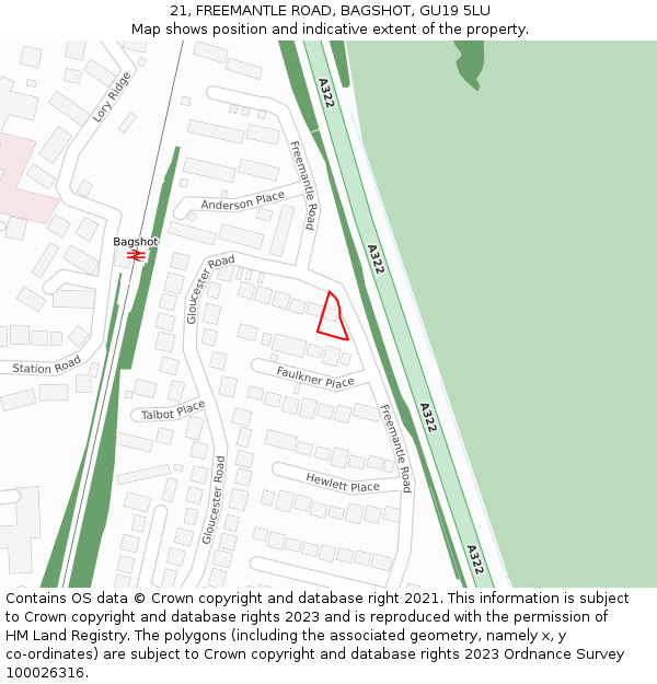 21, FREEMANTLE ROAD, BAGSHOT, GU19 5LU: Location map and indicative extent of plot