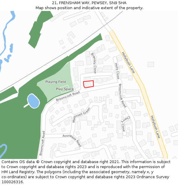 21, FRENSHAM WAY, PEWSEY, SN9 5HA: Location map and indicative extent of plot