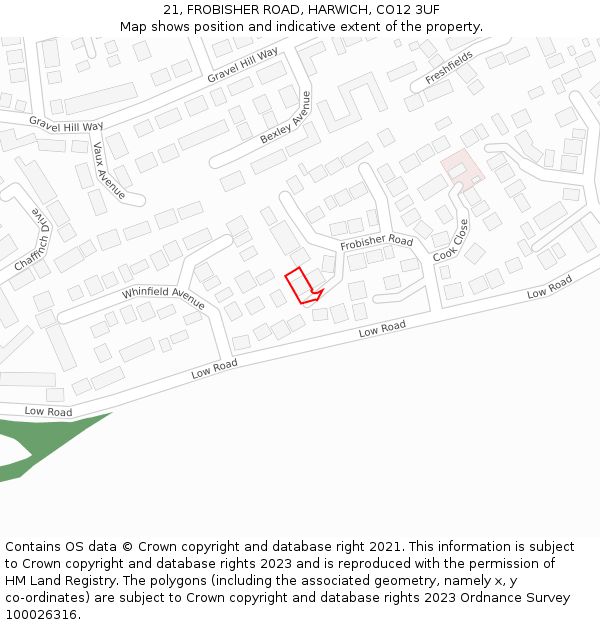 21, FROBISHER ROAD, HARWICH, CO12 3UF: Location map and indicative extent of plot