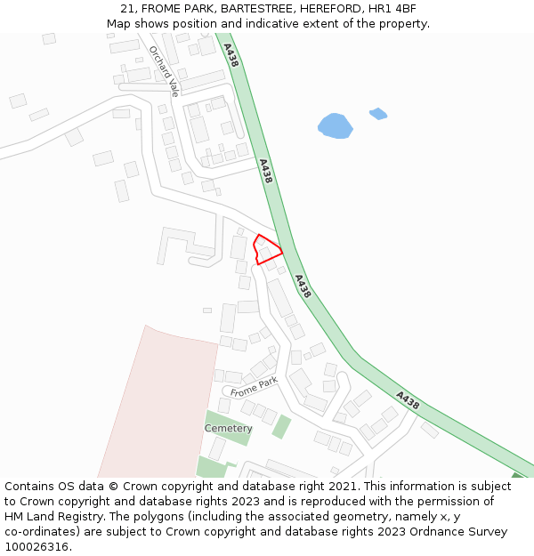 21, FROME PARK, BARTESTREE, HEREFORD, HR1 4BF: Location map and indicative extent of plot