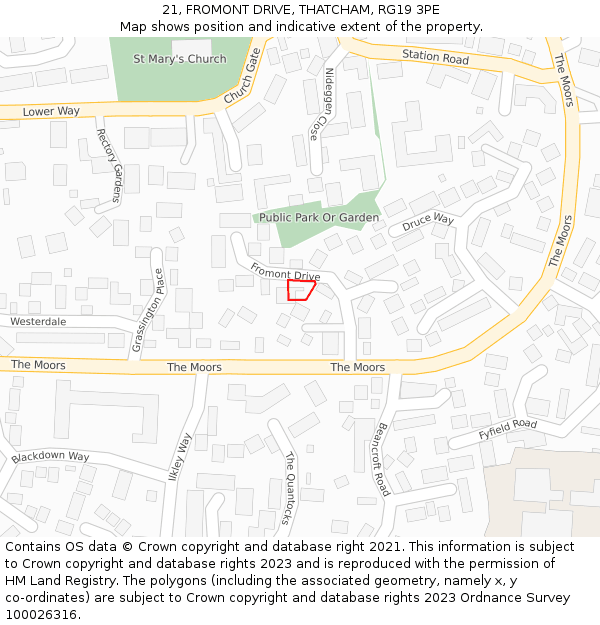 21, FROMONT DRIVE, THATCHAM, RG19 3PE: Location map and indicative extent of plot