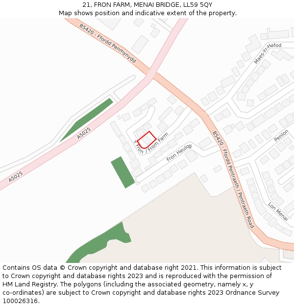 21, FRON FARM, MENAI BRIDGE, LL59 5QY: Location map and indicative extent of plot