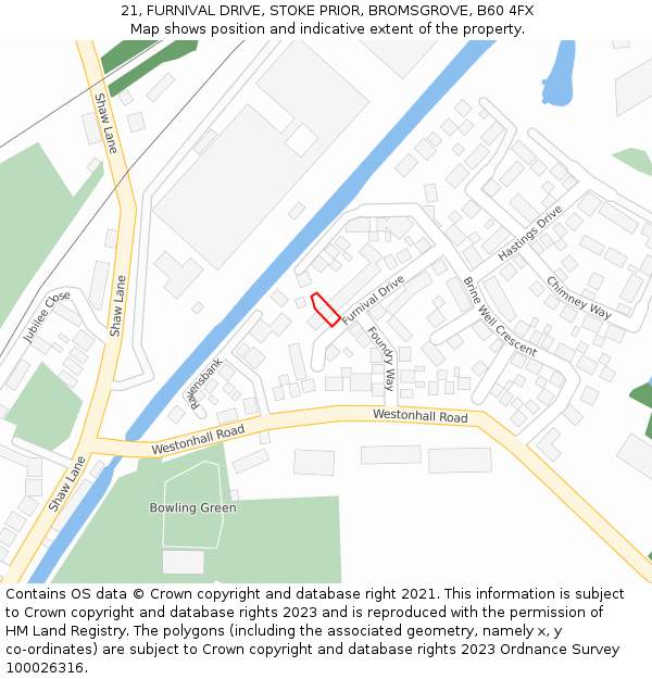 21, FURNIVAL DRIVE, STOKE PRIOR, BROMSGROVE, B60 4FX: Location map and indicative extent of plot
