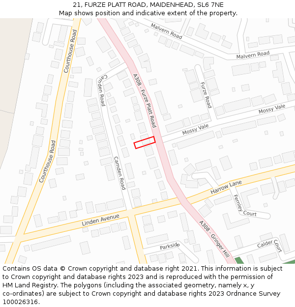 21, FURZE PLATT ROAD, MAIDENHEAD, SL6 7NE: Location map and indicative extent of plot