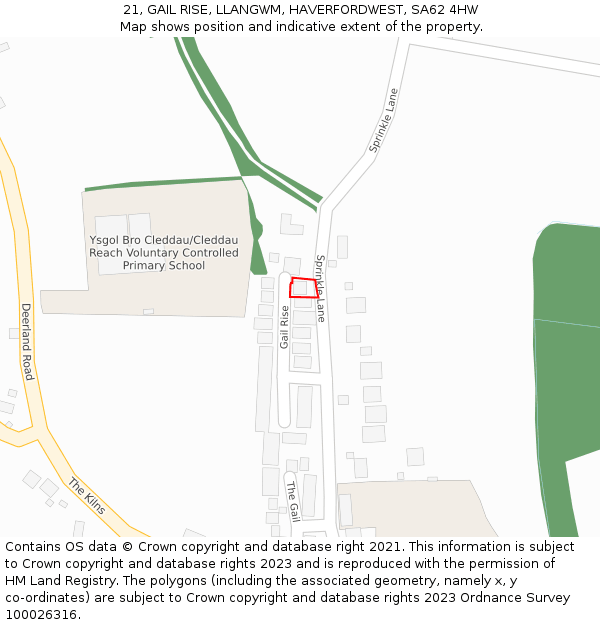 21, GAIL RISE, LLANGWM, HAVERFORDWEST, SA62 4HW: Location map and indicative extent of plot