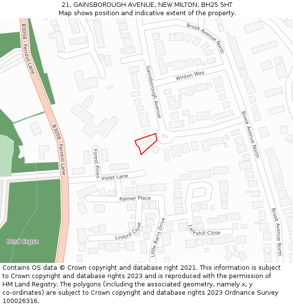 21, GAINSBOROUGH AVENUE, NEW MILTON, BH25 5HT: Location map and indicative extent of plot