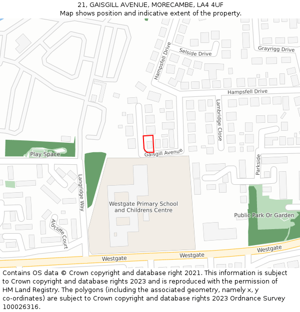 21, GAISGILL AVENUE, MORECAMBE, LA4 4UF: Location map and indicative extent of plot