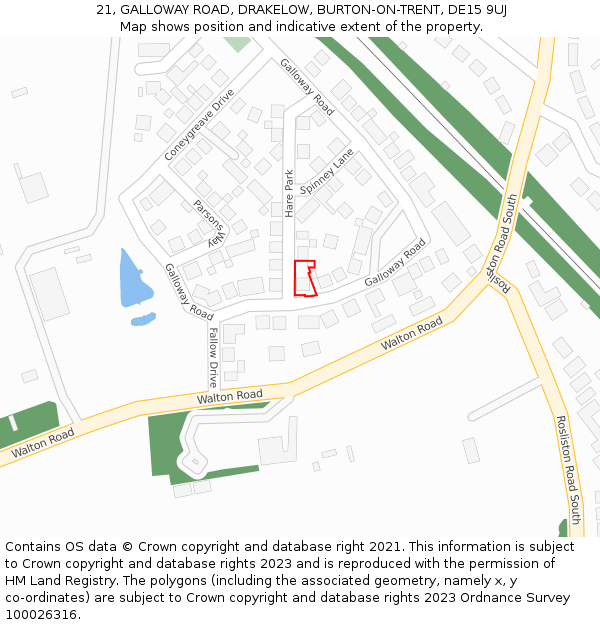 21, GALLOWAY ROAD, DRAKELOW, BURTON-ON-TRENT, DE15 9UJ: Location map and indicative extent of plot