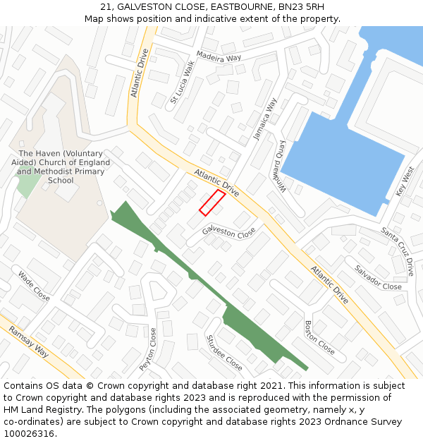 21, GALVESTON CLOSE, EASTBOURNE, BN23 5RH: Location map and indicative extent of plot