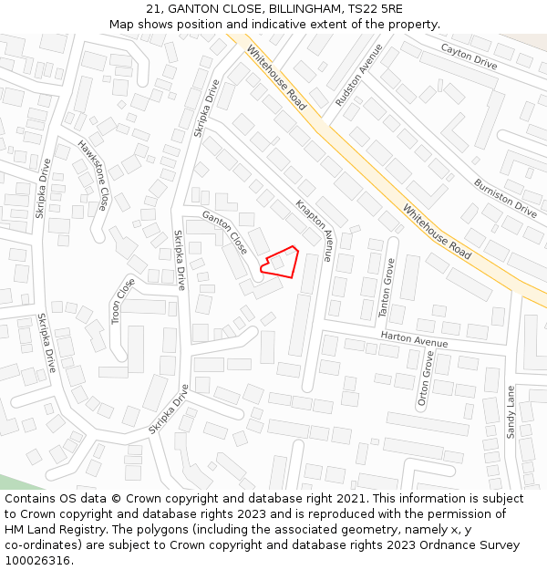 21, GANTON CLOSE, BILLINGHAM, TS22 5RE: Location map and indicative extent of plot