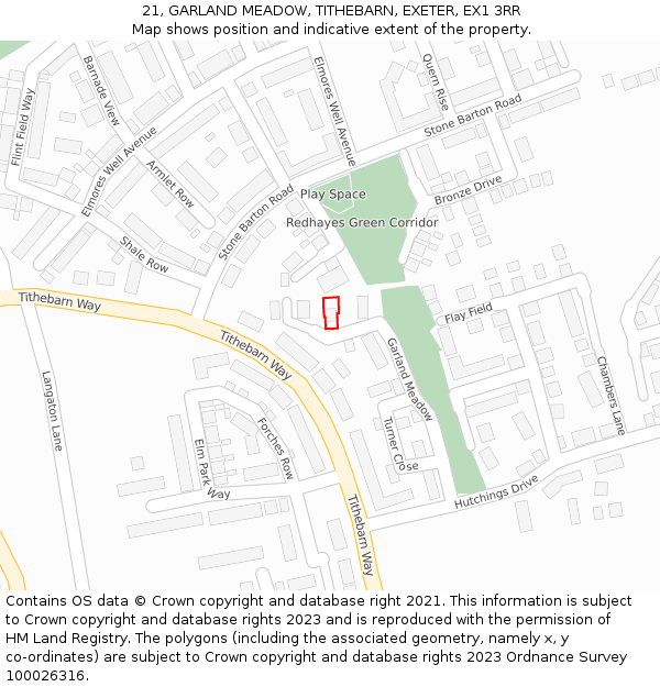 21, GARLAND MEADOW, TITHEBARN, EXETER, EX1 3RR: Location map and indicative extent of plot