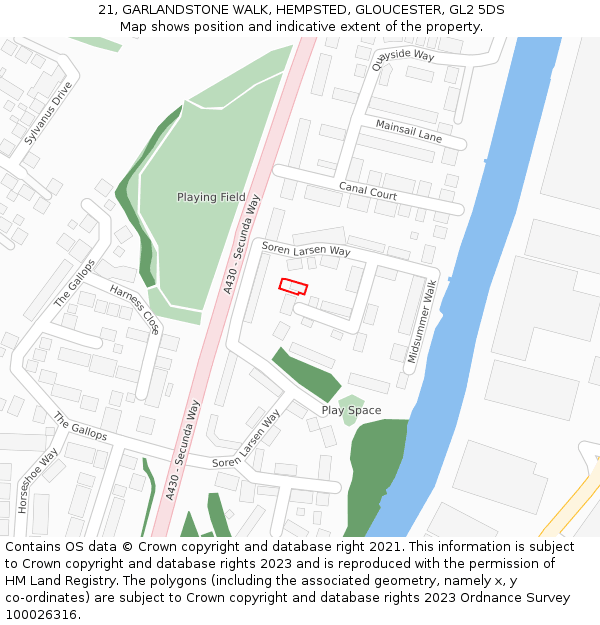 21, GARLANDSTONE WALK, HEMPSTED, GLOUCESTER, GL2 5DS: Location map and indicative extent of plot