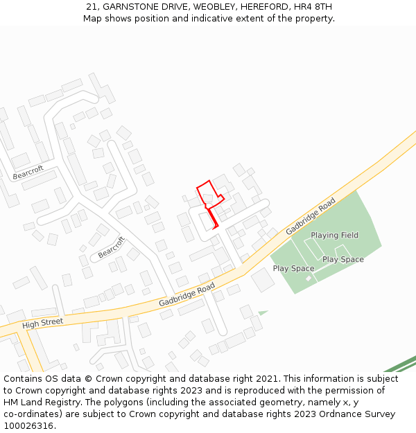 21, GARNSTONE DRIVE, WEOBLEY, HEREFORD, HR4 8TH: Location map and indicative extent of plot