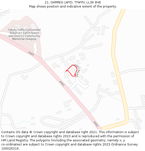 21, GARREG LWYD, TYWYN, LL36 9HE: Location map and indicative extent of plot