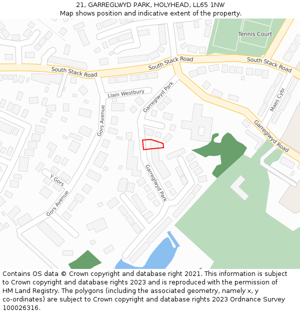 21, GARREGLWYD PARK, HOLYHEAD, LL65 1NW: Location map and indicative extent of plot