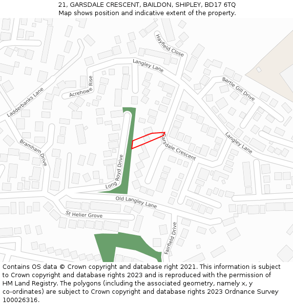 21, GARSDALE CRESCENT, BAILDON, SHIPLEY, BD17 6TQ: Location map and indicative extent of plot