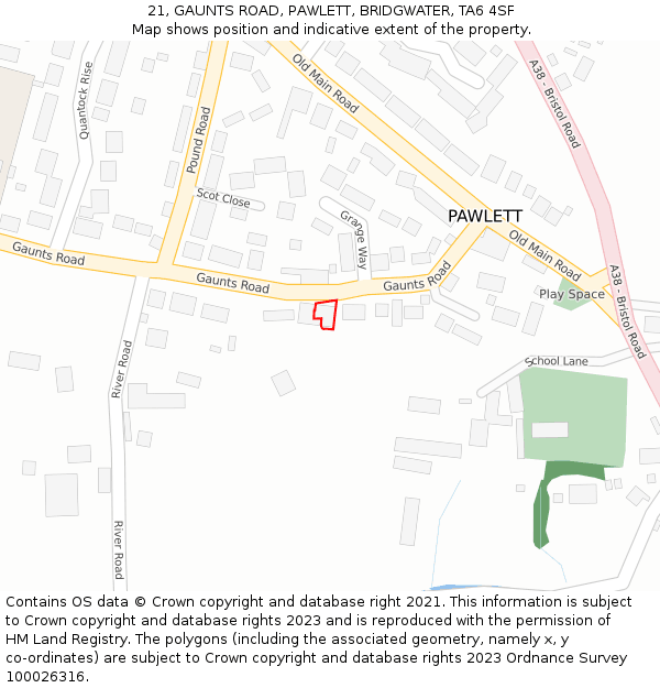 21, GAUNTS ROAD, PAWLETT, BRIDGWATER, TA6 4SF: Location map and indicative extent of plot