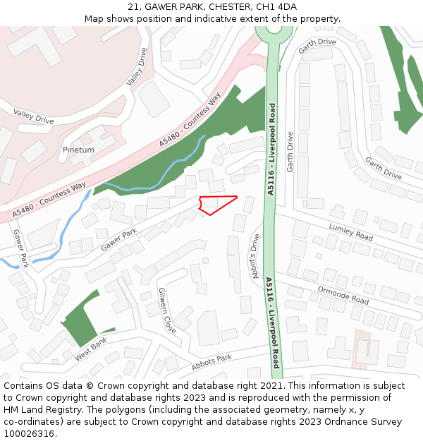 21, GAWER PARK, CHESTER, CH1 4DA: Location map and indicative extent of plot