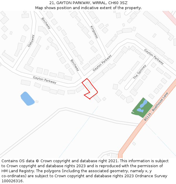 21, GAYTON PARKWAY, WIRRAL, CH60 3SZ: Location map and indicative extent of plot