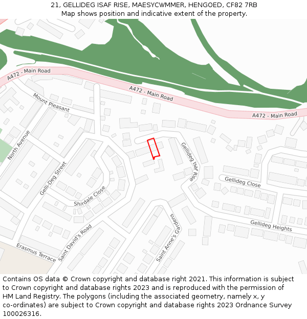 21, GELLIDEG ISAF RISE, MAESYCWMMER, HENGOED, CF82 7RB: Location map and indicative extent of plot