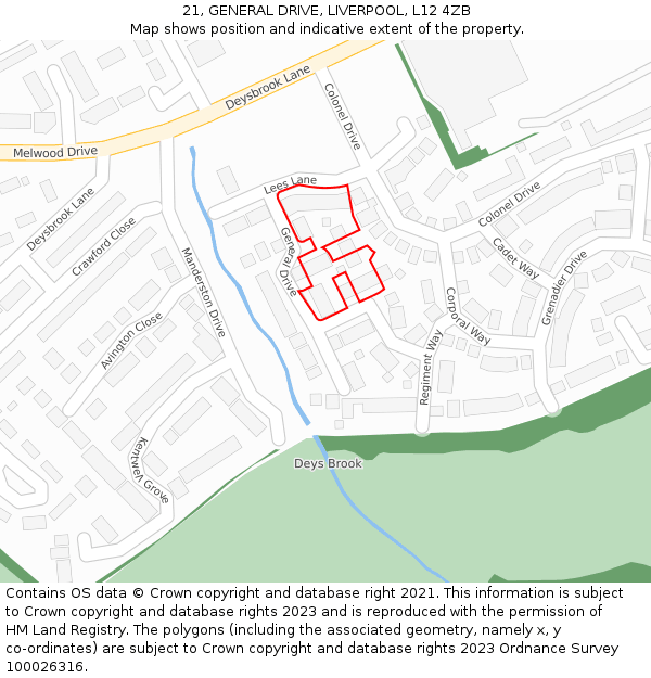 21, GENERAL DRIVE, LIVERPOOL, L12 4ZB: Location map and indicative extent of plot