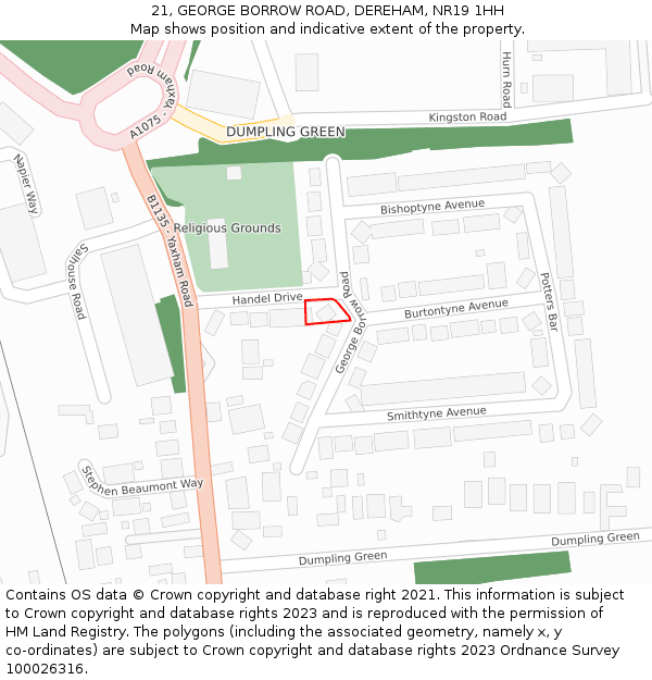 21, GEORGE BORROW ROAD, DEREHAM, NR19 1HH: Location map and indicative extent of plot