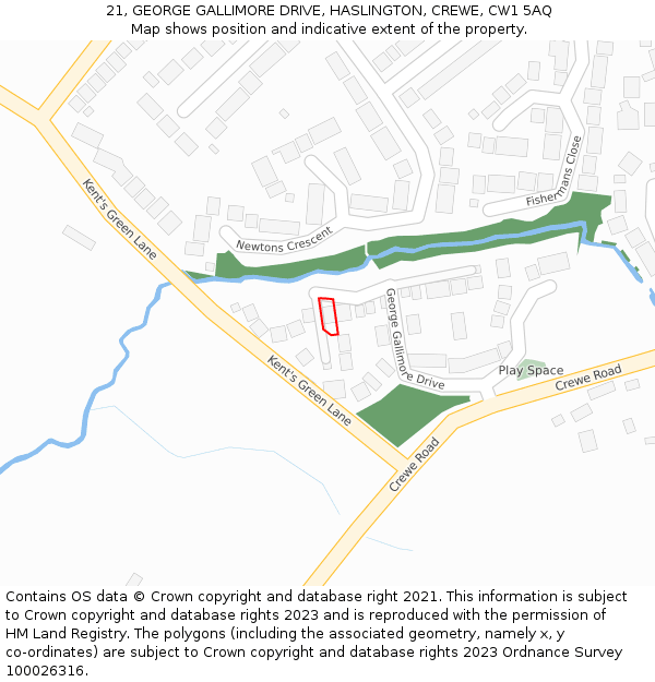 21, GEORGE GALLIMORE DRIVE, HASLINGTON, CREWE, CW1 5AQ: Location map and indicative extent of plot