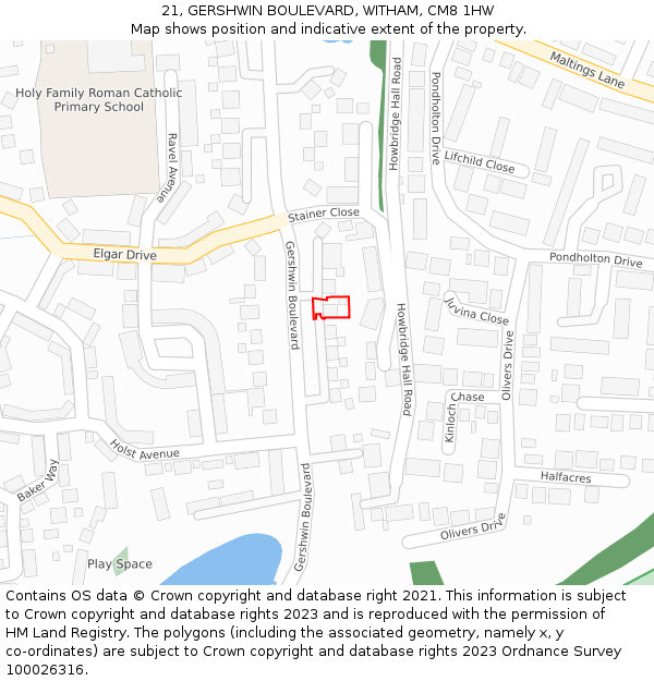 21, GERSHWIN BOULEVARD, WITHAM, CM8 1HW: Location map and indicative extent of plot