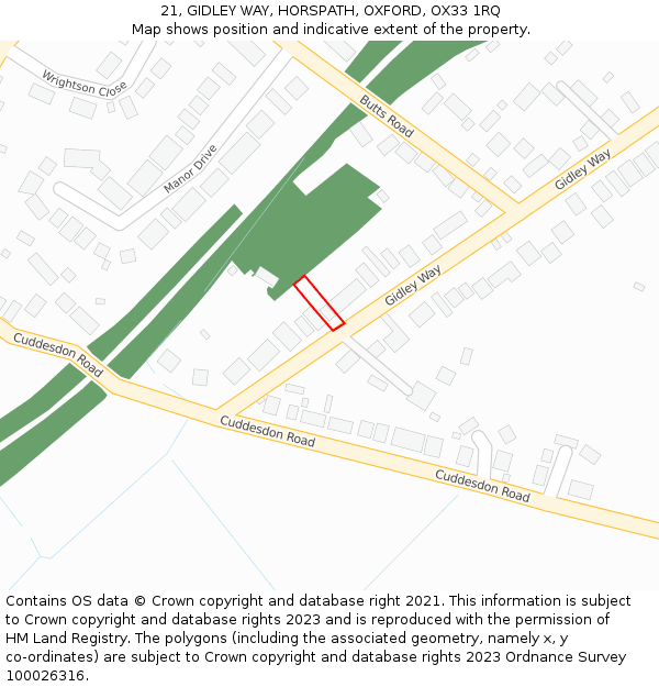 21, GIDLEY WAY, HORSPATH, OXFORD, OX33 1RQ: Location map and indicative extent of plot