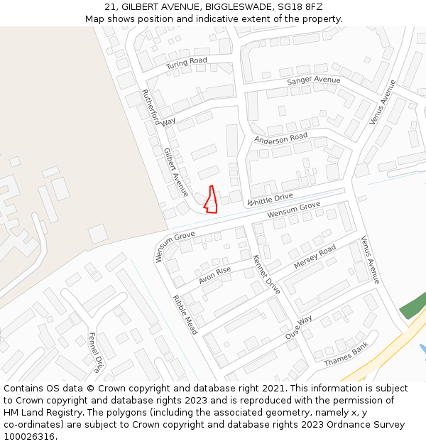 21, GILBERT AVENUE, BIGGLESWADE, SG18 8FZ: Location map and indicative extent of plot