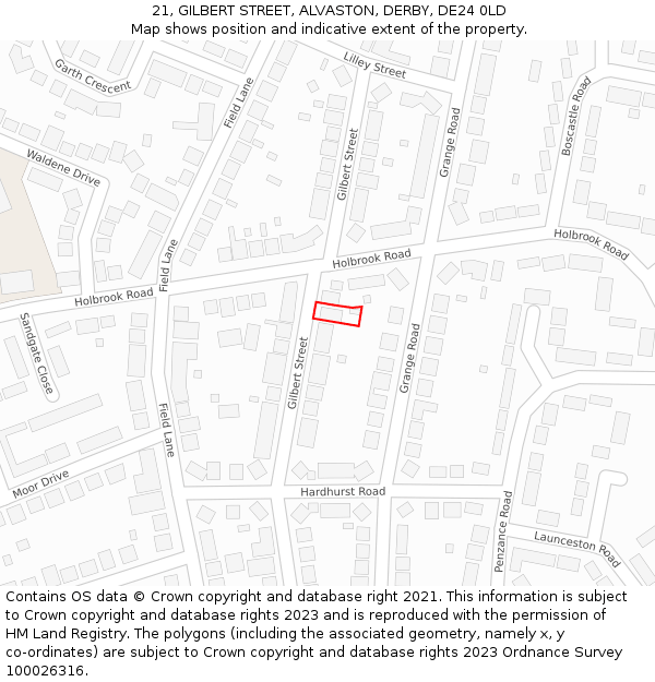 21, GILBERT STREET, ALVASTON, DERBY, DE24 0LD: Location map and indicative extent of plot