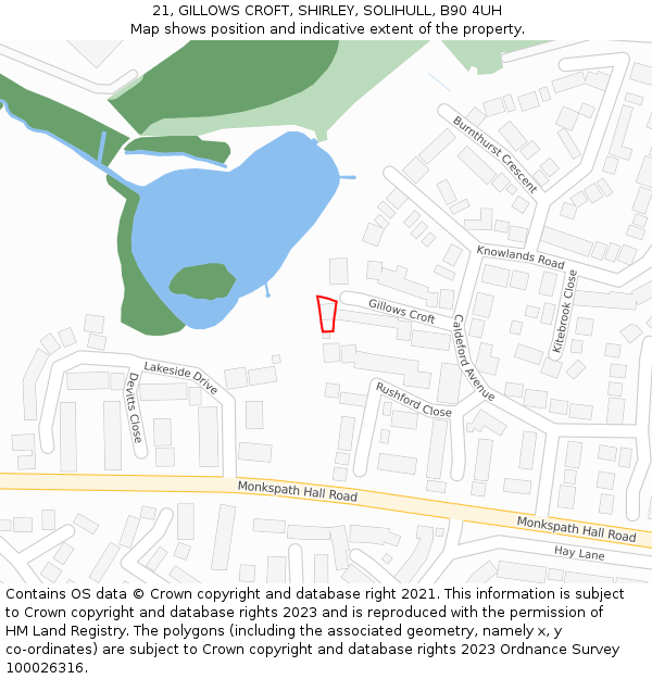 21, GILLOWS CROFT, SHIRLEY, SOLIHULL, B90 4UH: Location map and indicative extent of plot